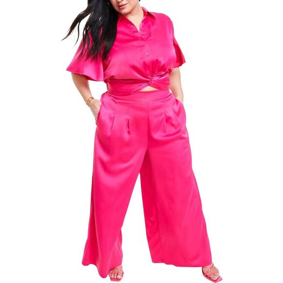 Nina Parker Pants - Nina Parker Womens Solid Hi Rise Wide Leg Casual Pants, , Plus Size, 4X, DM